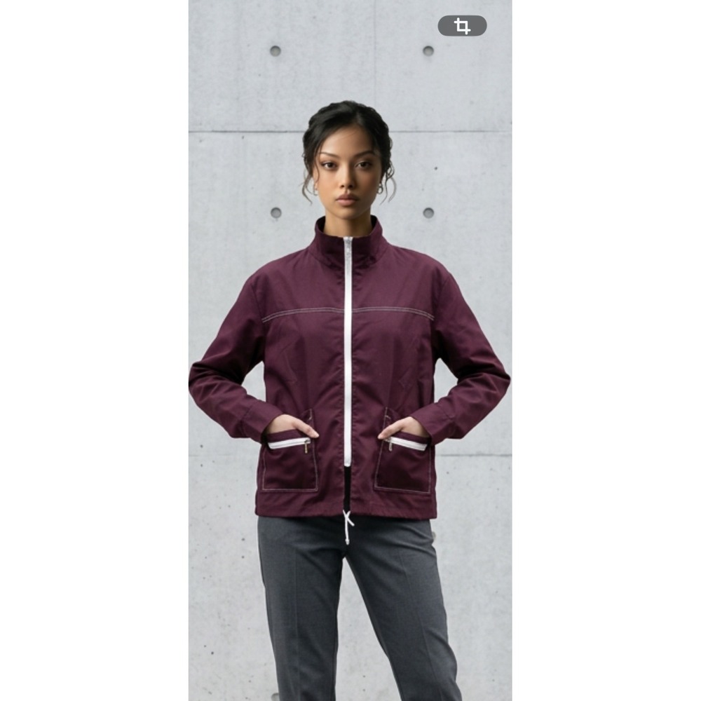 Vintage Burgundy Zip Up Utility Jacket Contrast Stitch Size 46 Burgundy